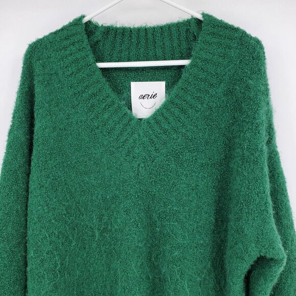 Aerie Off Duty Fuzzy Dark Green V Neck Long Sleeved Pullover Sweater Shirt Small - Picture 6 of 9